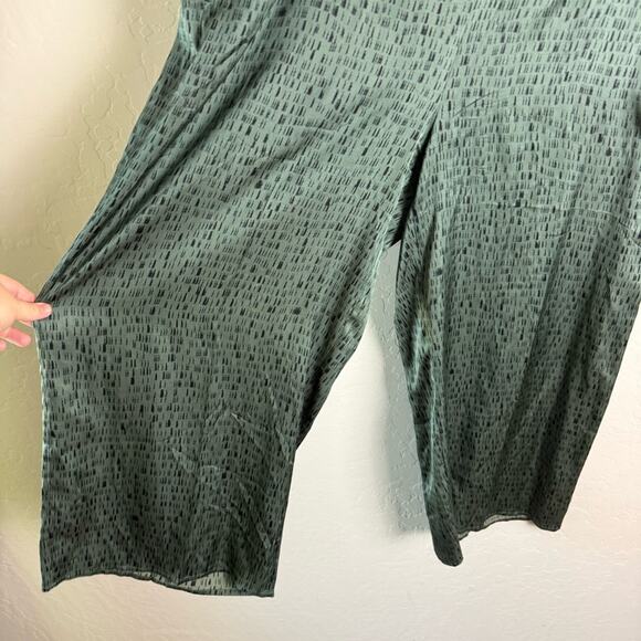 Eileen Fisher Green Nori Silk Dash Print Cropped Wide Leg Pant XL S9KWA-P3236P - Picture 5 of 16